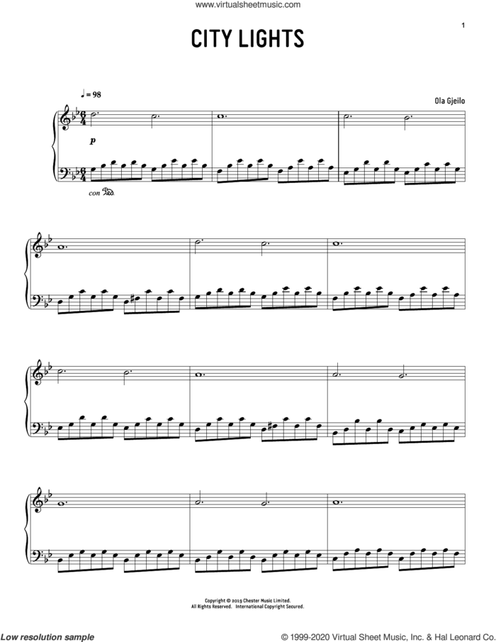 City Lights sheet music for piano solo by Ola Gjeilo, classical score, intermediate skill level