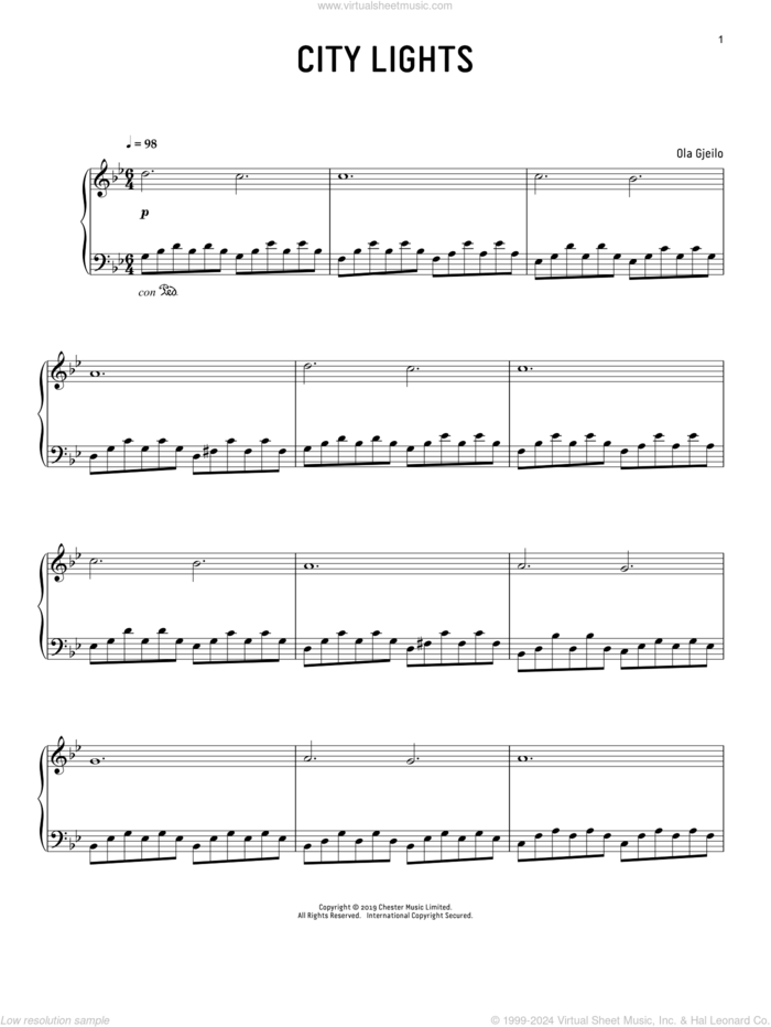 City Lights sheet music for piano solo by Ola Gjeilo, classical score, intermediate skill level