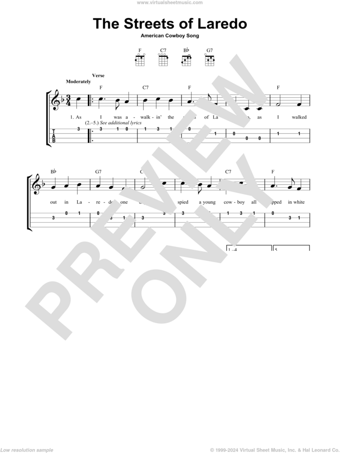 The Streets Of Laredo sheet music for ukulele (easy tablature) (ukulele easy tab), intermediate skill level