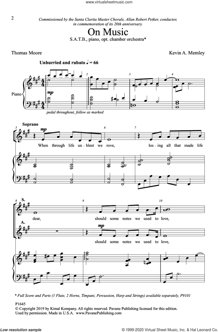 On Music sheet music for choir (SATB: soprano, alto, tenor, bass) by Kevin Memley, Thomas Moore and Thomas Moore and Kevin A. Memley, intermediate skill level