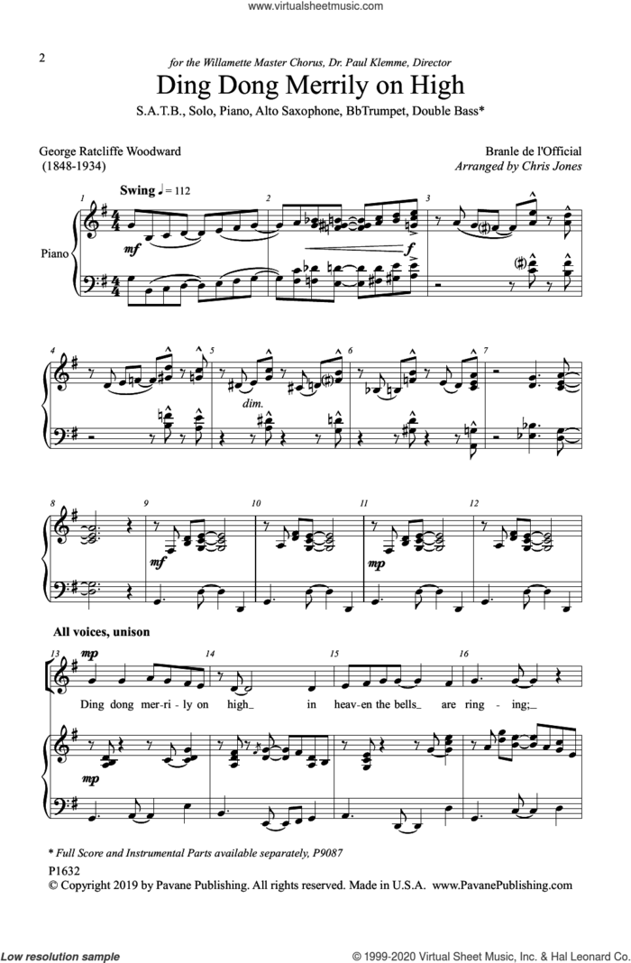 Ding Dong Merrily on High (arr. Chris Jones) sheet music for choir (SATB: soprano, alto, tenor, bass) by George Ratcliffe Woodward and Branle de l'Official, Chris Jones and George Ratcliff Woodward, intermediate skill level
