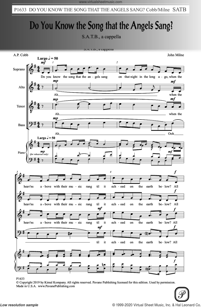 Do You Know The Song That The Angels Sang sheet music for choir (SATB: soprano, alto, tenor, bass) by John Milne, A.P. Cobb and A.P. Cobb and John Milne, intermediate skill level