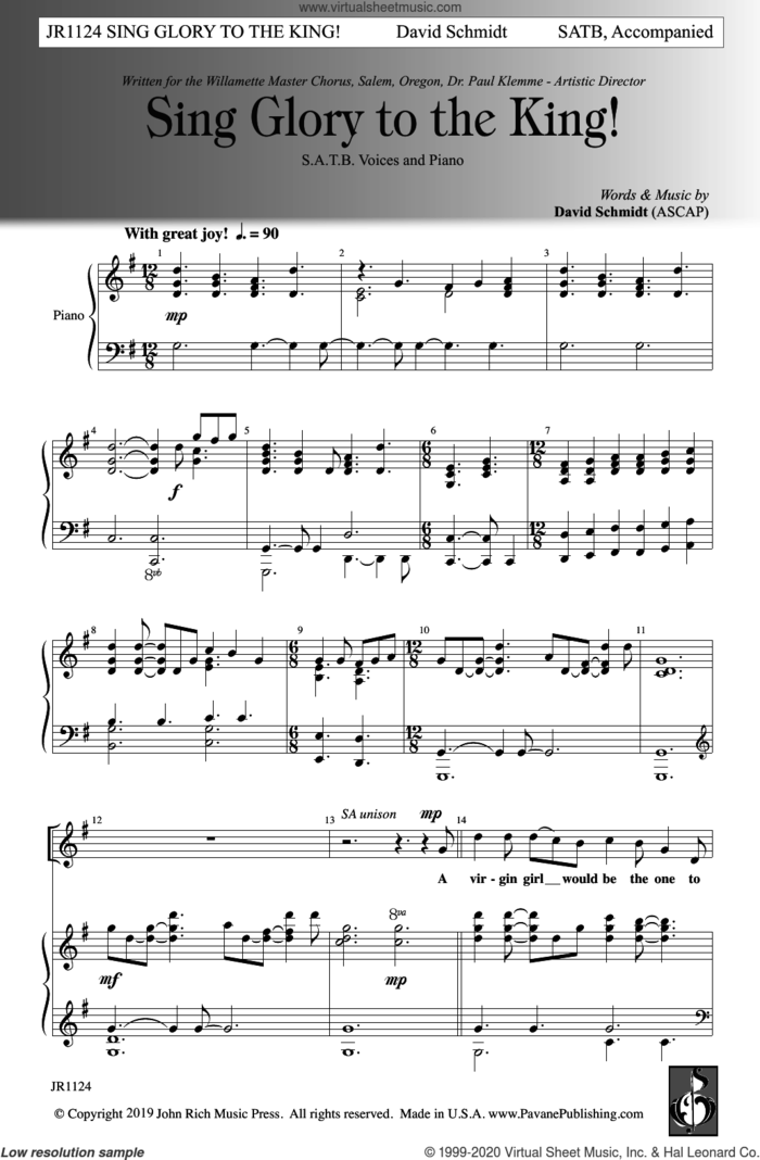 Sing Glory to the King sheet music for choir (SATB: soprano, alto, tenor, bass) by David Schmidt, intermediate skill level