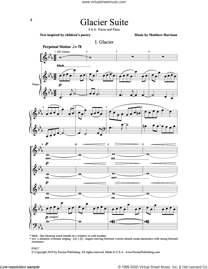 Glacier Suite sheet music for choir (SSA: soprano, alto) by Matthew Harrison, intermediate skill level