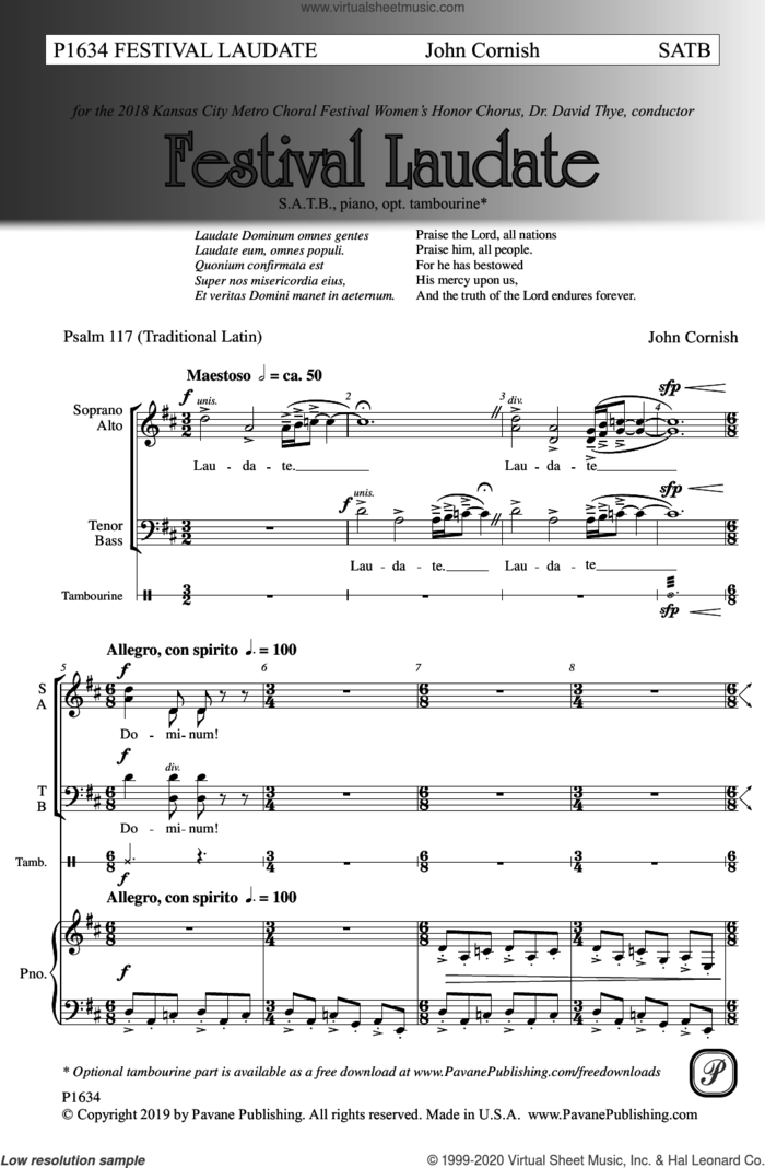Festival Laudate sheet music for choir (SATB: soprano, alto, tenor, bass) by John Cornish, intermediate skill level