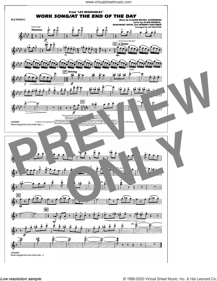 Work Song/At the End of the Day (Les Miserables) (arr. Jay Bocook) sheet music for marching band (flute/piccolo) by Claude-Michel Schonberg, Jay Bocook, Alain Boublil, Boublil & Schonberg, Herbert Kretzmer and Jean-Marc Natel, intermediate skill level
