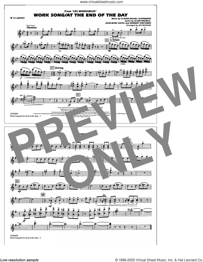 Work Song/At the End of the Day (Les Miserables) (arr. Jay Bocook) sheet music for marching band (Bb clarinet) by Claude-Michel Schonberg, Jay Bocook, Alain Boublil, Boublil & Schonberg, Herbert Kretzmer and Jean-Marc Natel, intermediate skill level