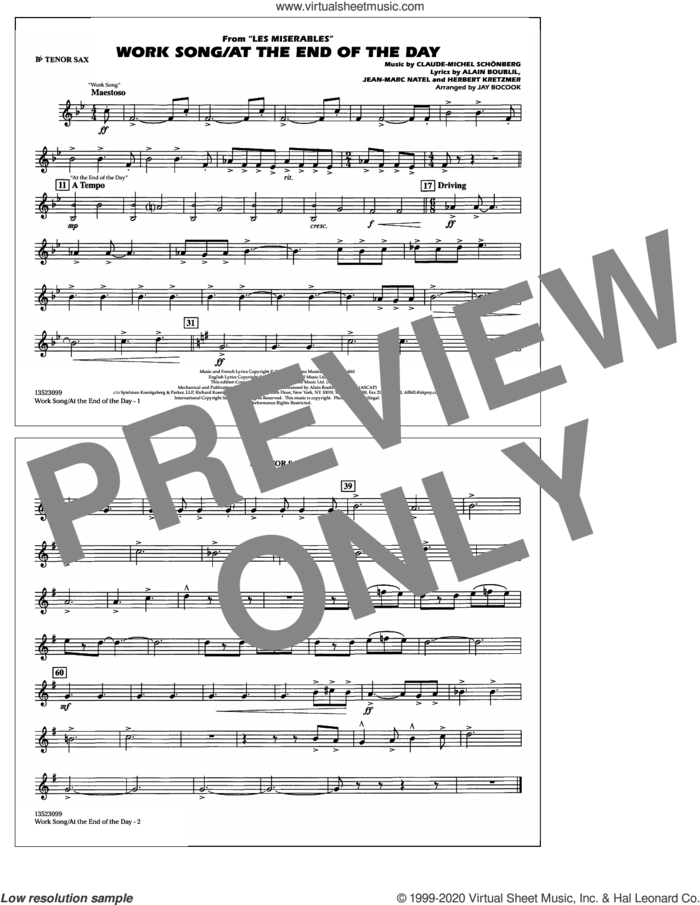 Work Song/At the End of the Day (Les Miserables) (arr. Jay Bocook) sheet music for marching band (Bb tenor sax) by Claude-Michel Schonberg, Jay Bocook, Alain Boublil, Boublil & Schonberg, Herbert Kretzmer and Jean-Marc Natel, intermediate skill level