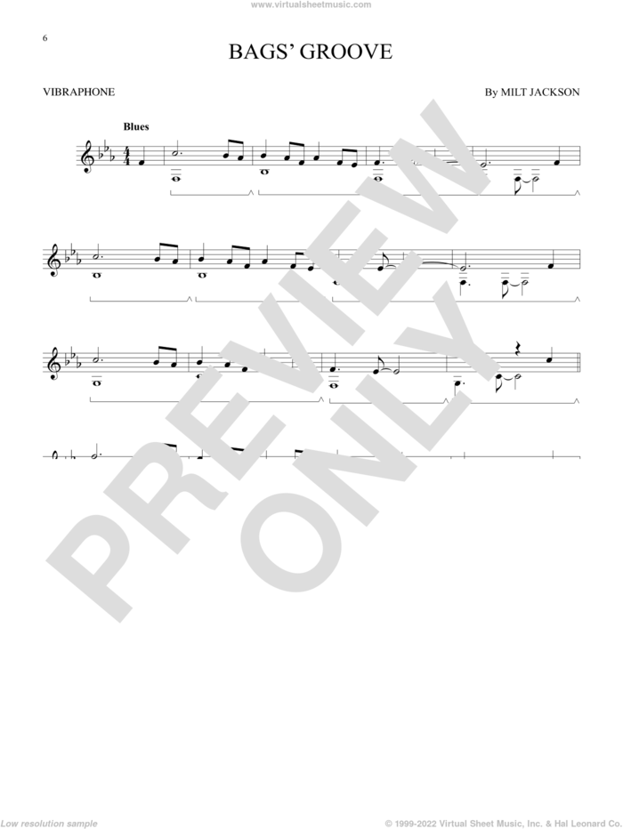 Bags' Groove sheet music for Vibraphone Solo by Milt Jackson, intermediate skill level