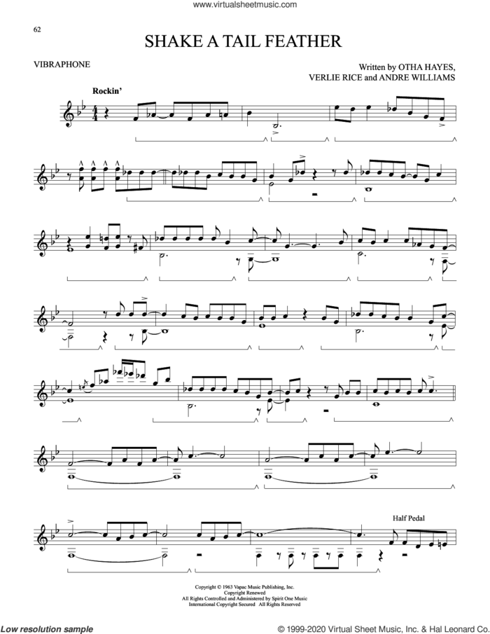 Shake A Tail Feather sheet music for Vibraphone Solo by The Five Du-Tones, Andre Williams, Otha M. Hayes and Verlie Rice, intermediate skill level