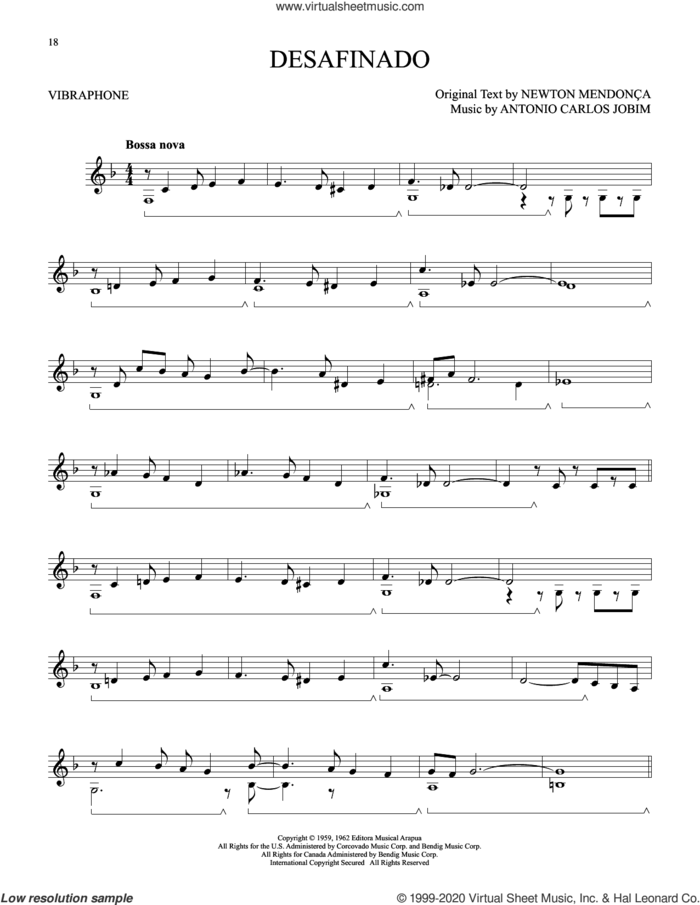 Desafinado sheet music for Vibraphone Solo by Antonio Carlos Jobim and Newton Mendonça, intermediate skill level
