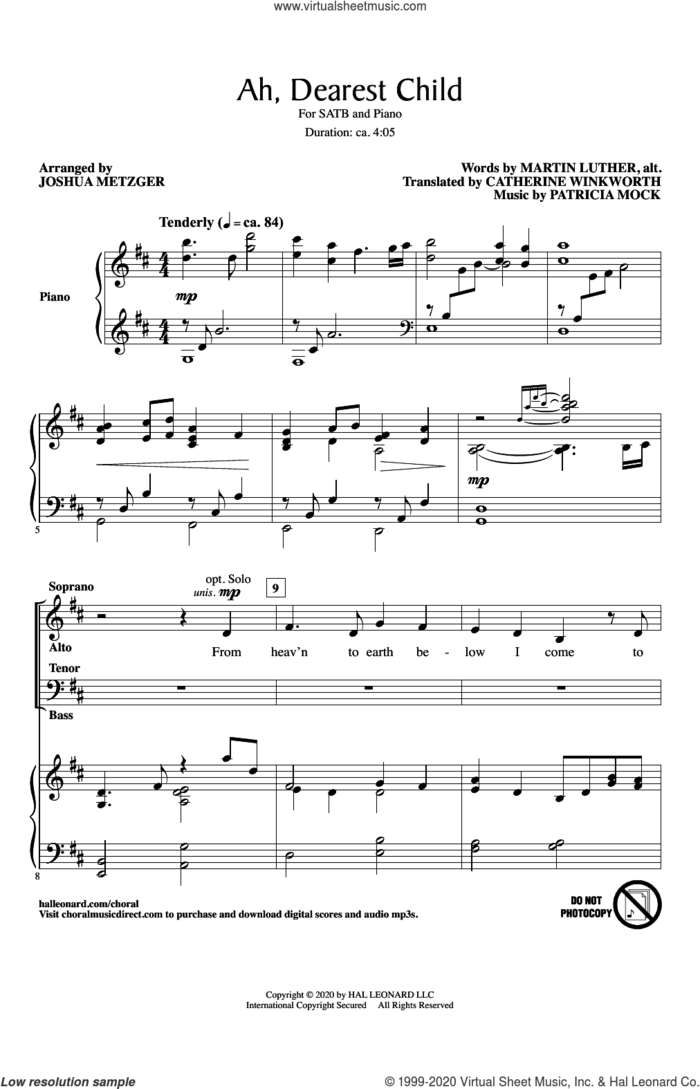 Ah, Dearest Child (arr. Joshua Metzger) sheet music for choir (SATB: soprano, alto, tenor, bass) by Patricia Mock, Joshua Metzger, Martin Luther and Martin Luther and Patricia Mock, intermediate skill level