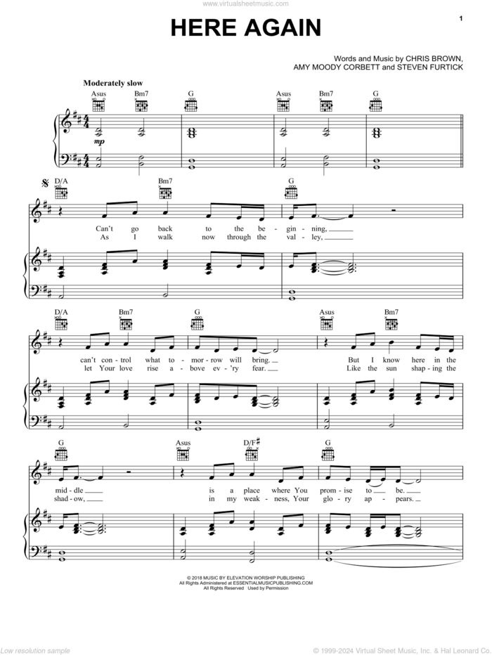 Here Again sheet music for voice, piano or guitar by Elevation Worship, Amy Moody Corbett, Chris Brown and Steven Furtick, intermediate skill level