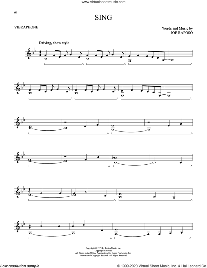 Sing sheet music for Vibraphone Solo by Carpenters and Joe Raposo, intermediate skill level