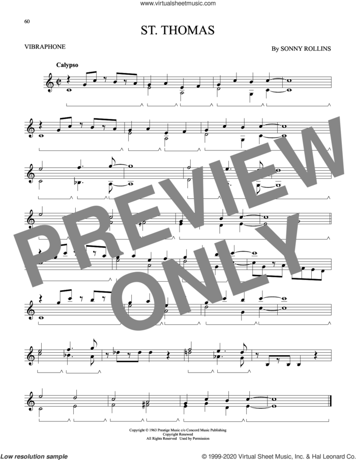 St. Thomas sheet music for Vibraphone Solo by Sonny Rollins, intermediate skill level