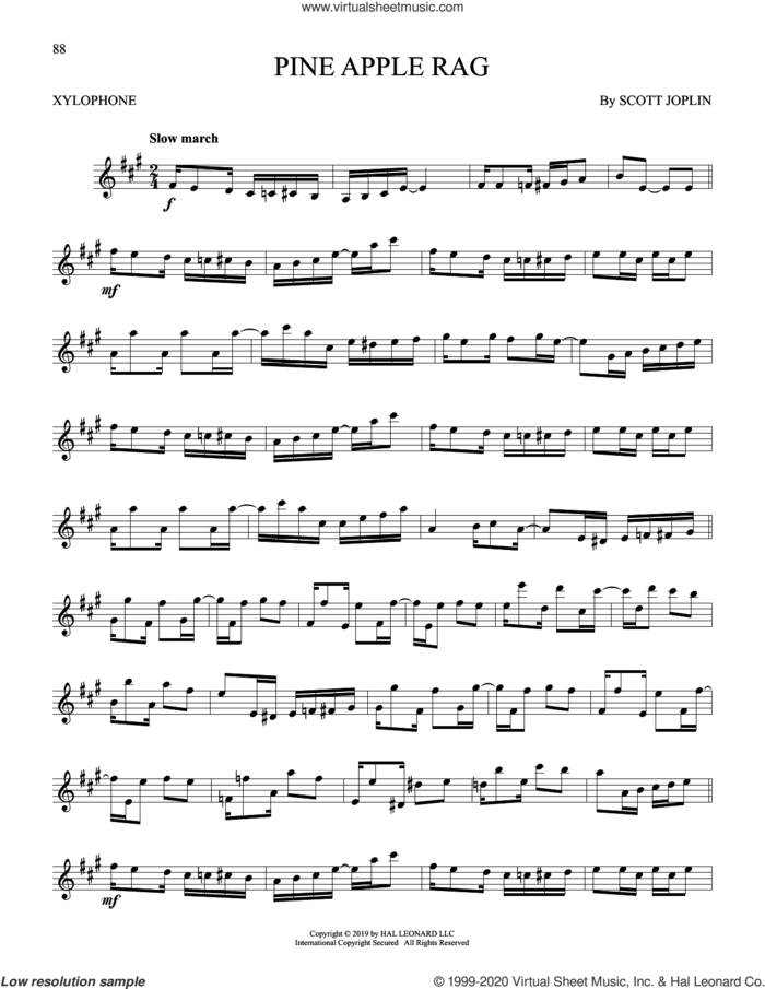 Pine Apple Rag sheet music for Xylophone Solo (xilofone, xilofono, silofono) by Scott Joplin, classical score, intermediate skill level