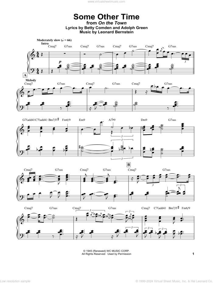 Some Other Time (from Step Lively) sheet music for piano solo by Bill Evans, Jule Styne and Sammy Cahn, intermediate skill level