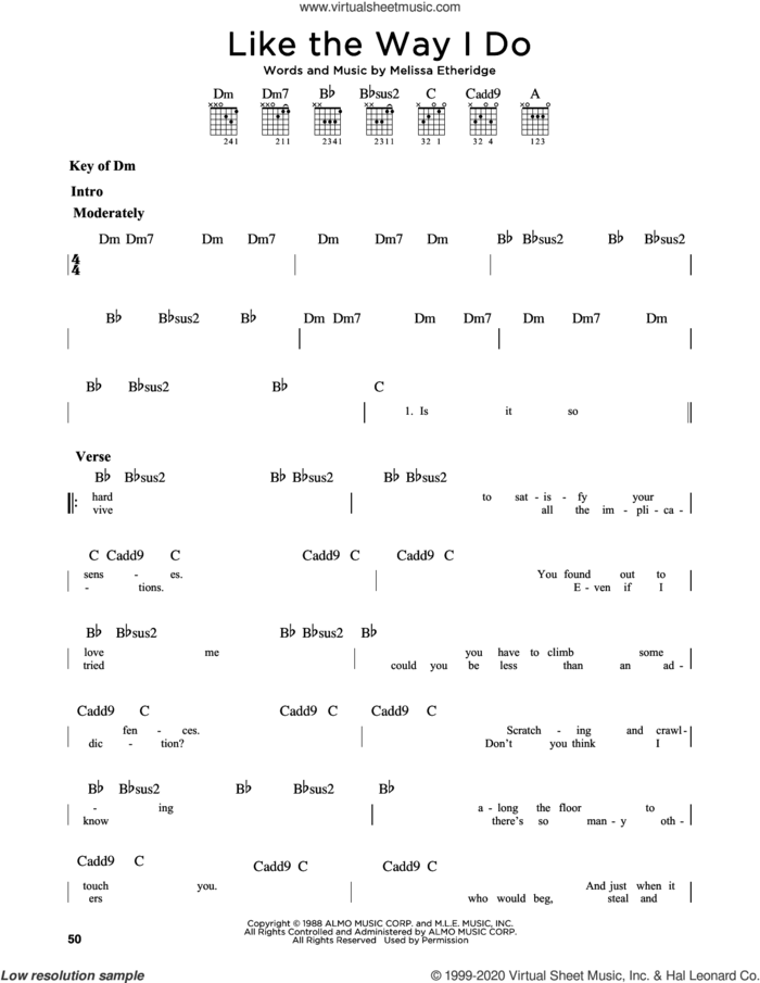 Like The Way I Do, (intermediate) sheet music for guitar solo (lead sheet) by Melissa Etheridge, intermediate guitar (lead sheet)