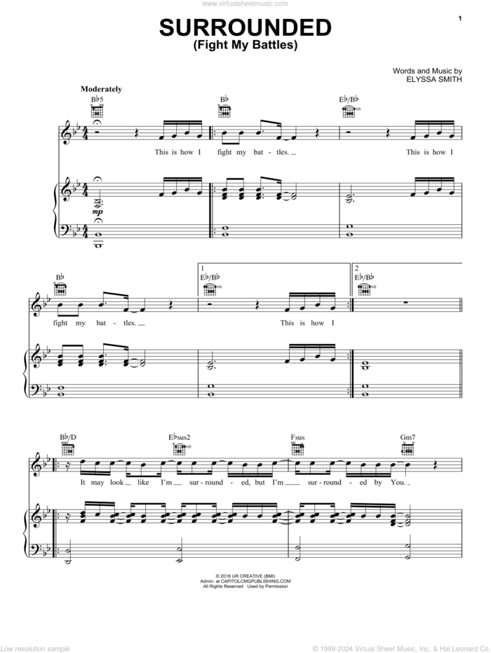 Surrounded (Fight My Battles) sheet music for voice, piano or guitar by Michael W. Smith and Elyssa Smith, intermediate skill level