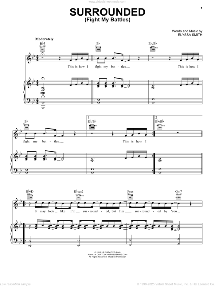 Surrounded (Fight My Battles) sheet music for voice, piano or guitar by Michael W. Smith and Elyssa Smith, intermediate skill level