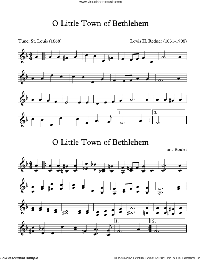 O Little Town Of Bethlehem (arr. Patrick Roulet) sheet music for Marimba Solo by Lewis Redner and Patrick Roulet, intermediate skill level