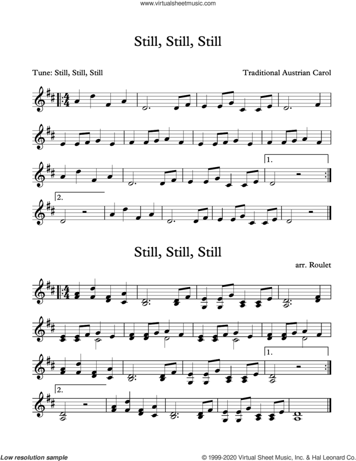 Still, Still, Still (arr. Patrick Roulet) sheet music for Marimba Solo by Traditional Austrian Carol and Patrick Roulet, intermediate skill level