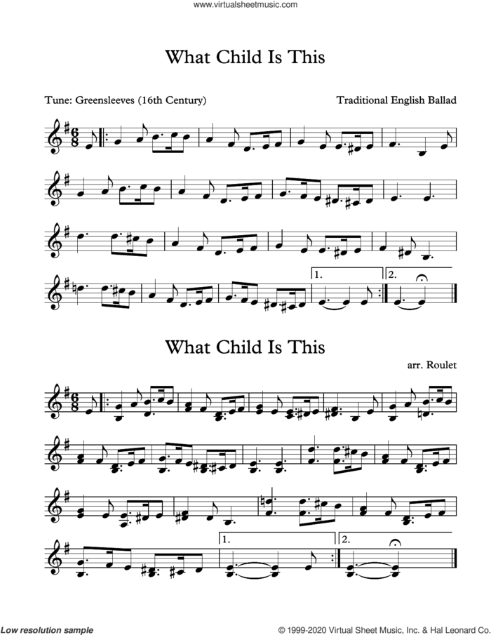 What Child Is This (arr. Patrick Roulet) sheet music for Marimba Solo by Traditional English Ballad and Patrick Roulet, intermediate skill level