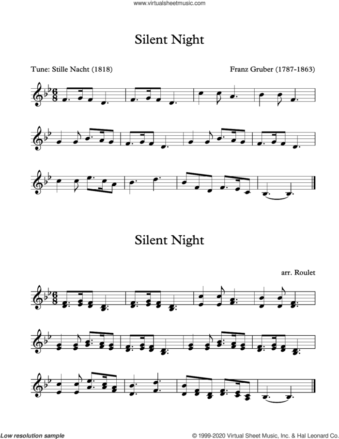 Silent Night (arr. Patrick Roulet) sheet music for Marimba Solo by Franz Gruber and Patrick Roulet, intermediate skill level