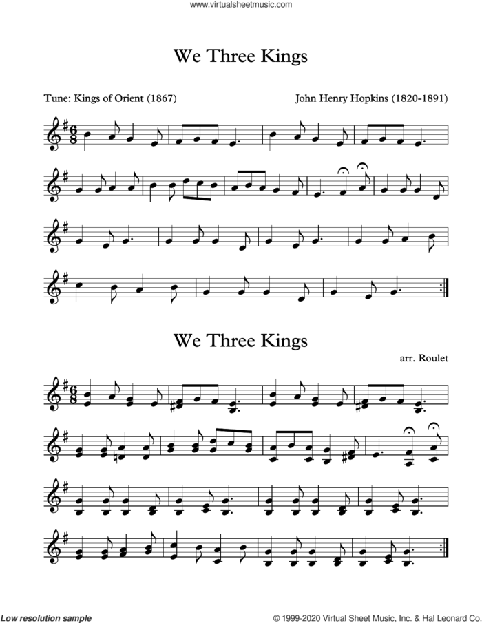 We Three Kings (arr. Patrick Roulet) sheet music for Marimba Solo by John H. Hopkins and Patrick Roulet, intermediate skill level
