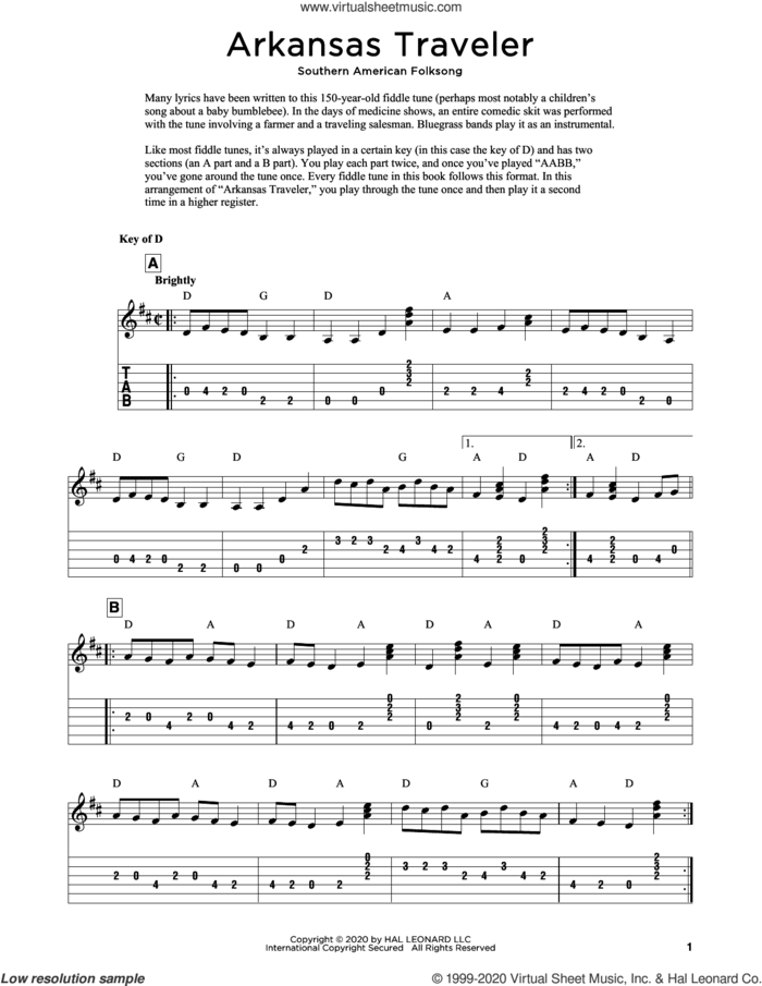 Arkansas Traveler (arr. Fred Sokolow) sheet music for guitar solo  and Fred Sokolow, intermediate skill level