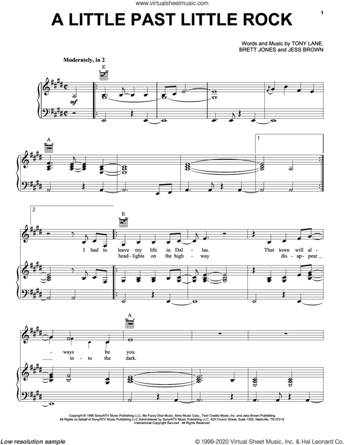 A Little Past Little Rock sheet music for voice, piano or guitar by Lee Ann Womack, Brett Jones, Jess Brown and Tony Lane, intermediate skill level