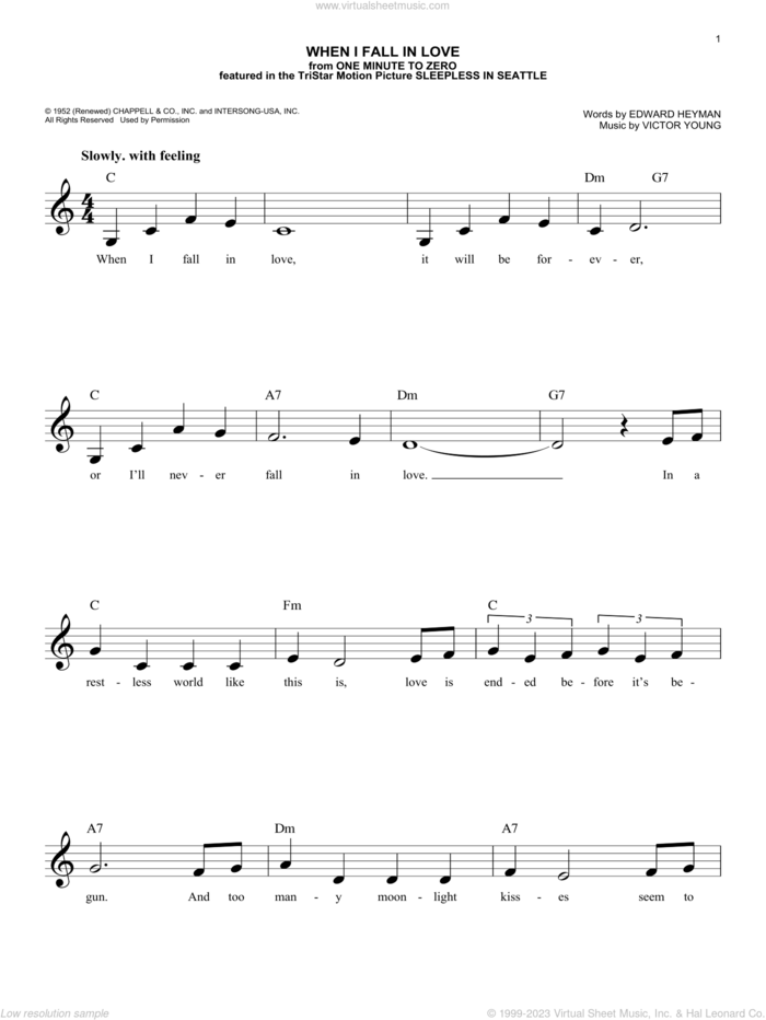 When I Fall In Love sheet music for voice and other instruments (fake book) by Nat King Cole, Edward Heyman and Victor Young, intermediate skill level