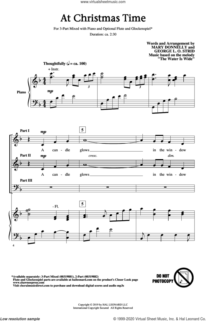 At Christmas Time sheet music for choir (3-Part Mixed) by Mary Donnelly and George L.O. Strid, George L.O. Strid, Mary Donnelly and Miscellaneous, intermediate skill level