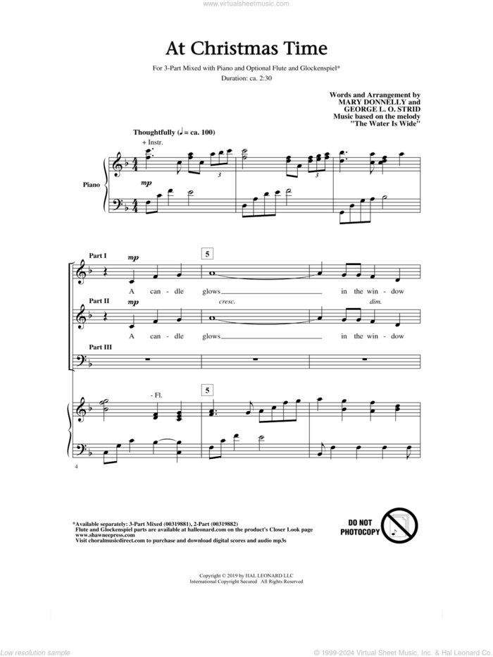 At Christmas Time sheet music for choir (3-Part Mixed) by Mary Donnelly and George L.O. Strid, George L.O. Strid, Mary Donnelly and Miscellaneous, intermediate skill level