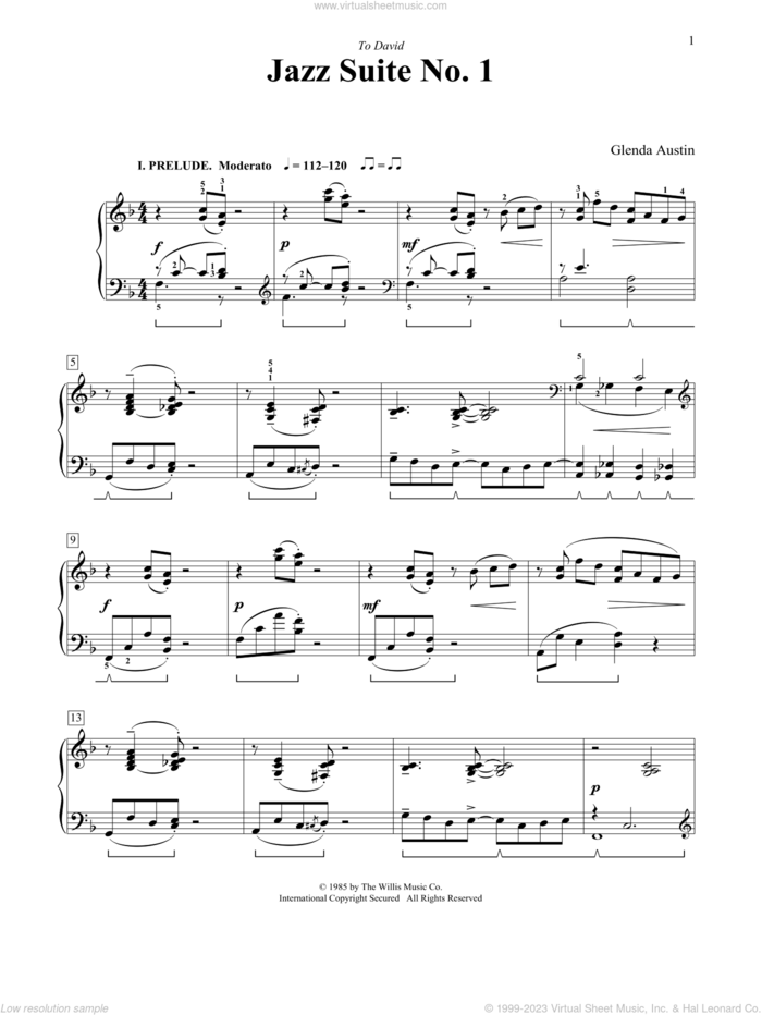 Jazz Suite No. 1 sheet music for piano solo (elementary) by Glenda Austin, beginner piano (elementary)