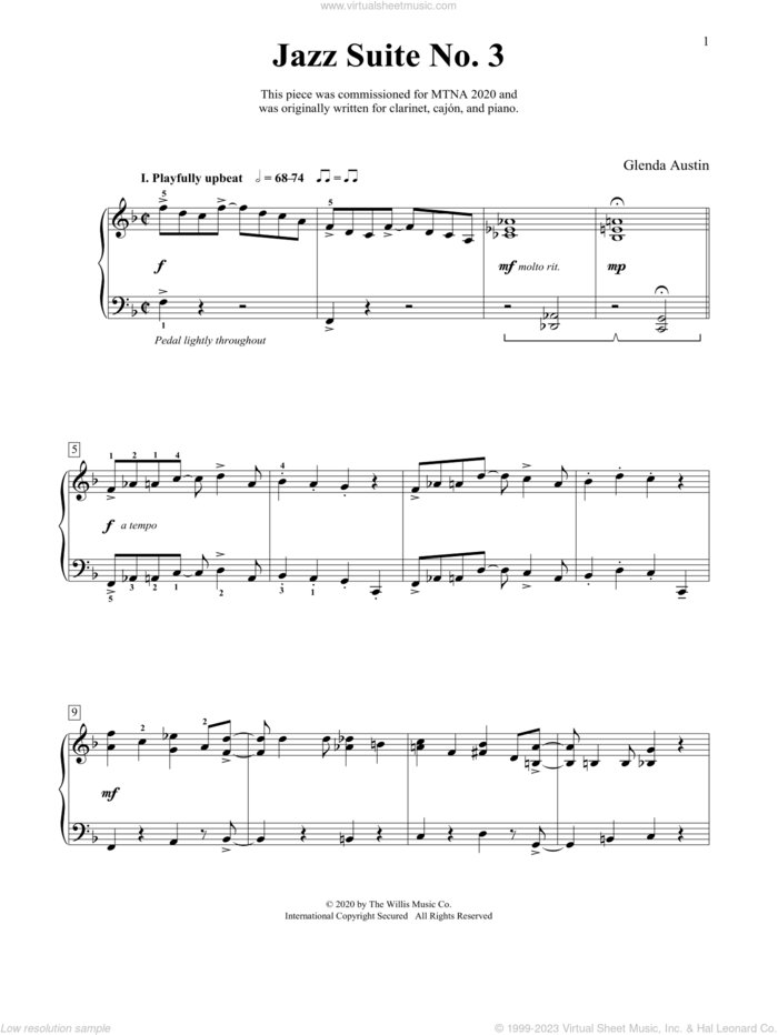 Jazz Suite No. 3 sheet music for piano solo (elementary) by Glenda Austin, beginner piano (elementary)