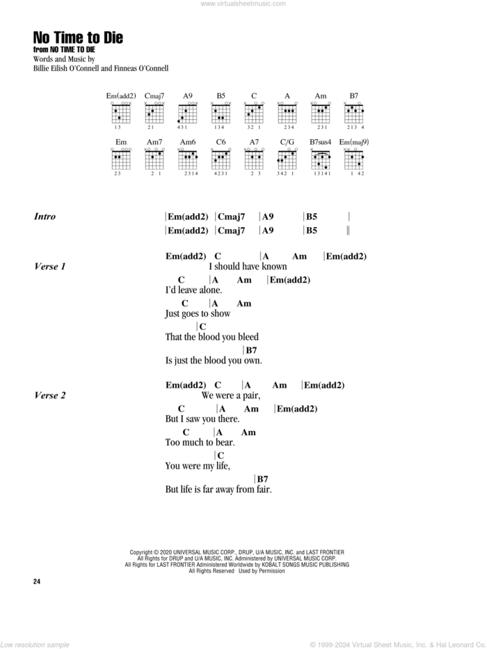 No Time To Die sheet music for guitar (chords) by Billie Eilish, intermediate skill level