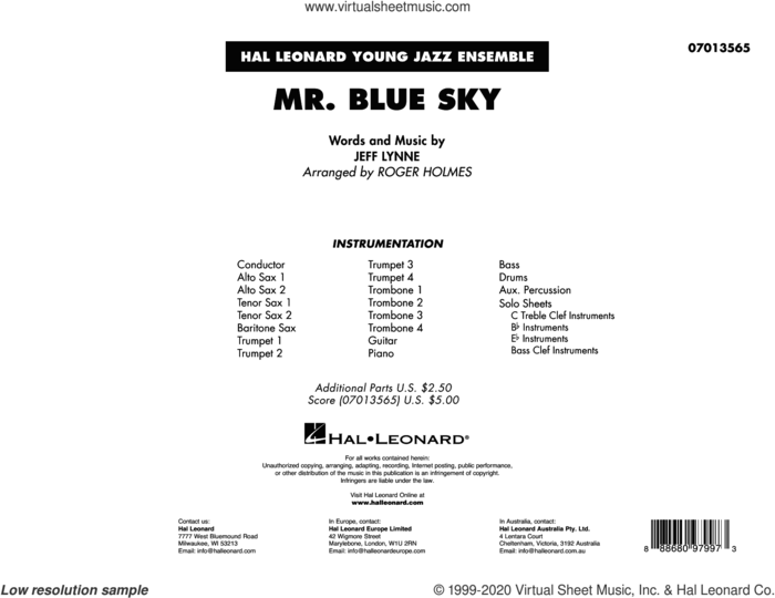 Mr. Blue Sky (arr. Roger Holmes) (COMPLETE) sheet music for jazz band by Jeff Lynne, Electric Light Orchestra and Roger Holmes, intermediate skill level
