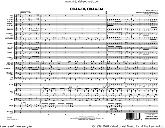 Ob-La-Di, Ob-La-Da (arr. John Berry) (COMPLETE) sheet music for jazz band by The Beatles, John Berry, John Lennon and Paul McCartney, intermediate skill level