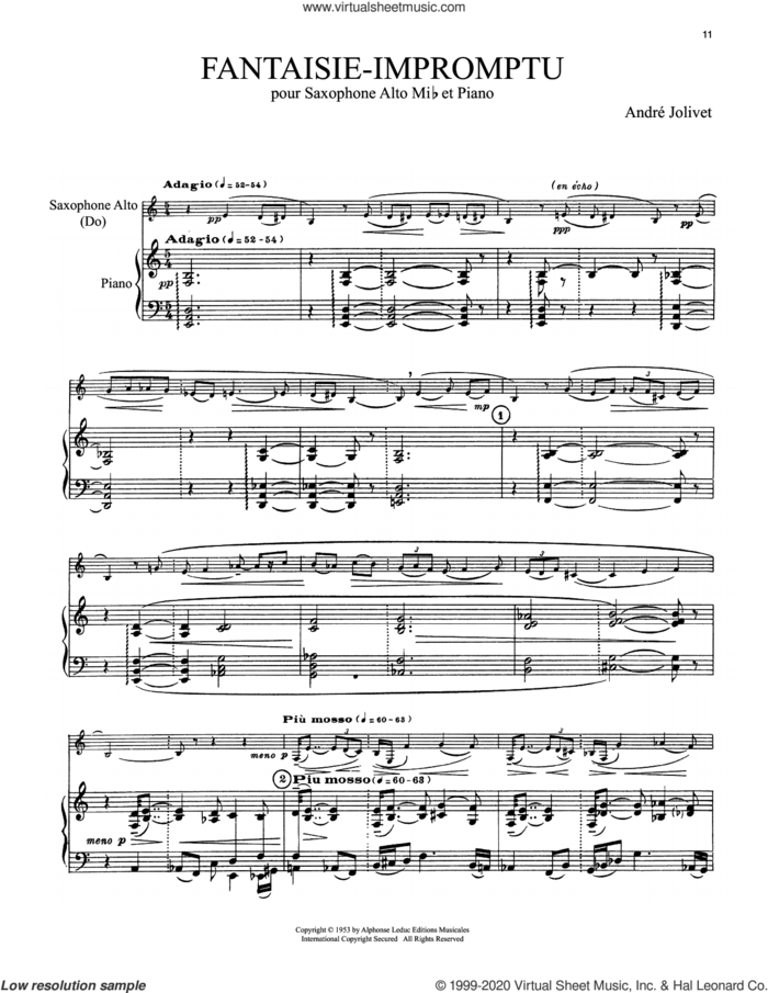 Fantaisie-Impromptu sheet music for alto saxophone and piano by Andre Jolivet, Nicole Roman and Andre Jolivet, classical score, intermediate skill level