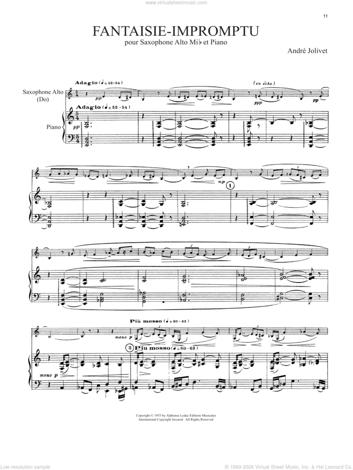 Fantaisie-Impromptu sheet music for alto saxophone and piano by André Jolivet, Nicole Roman and Andre Jolivet, classical score, intermediate skill level