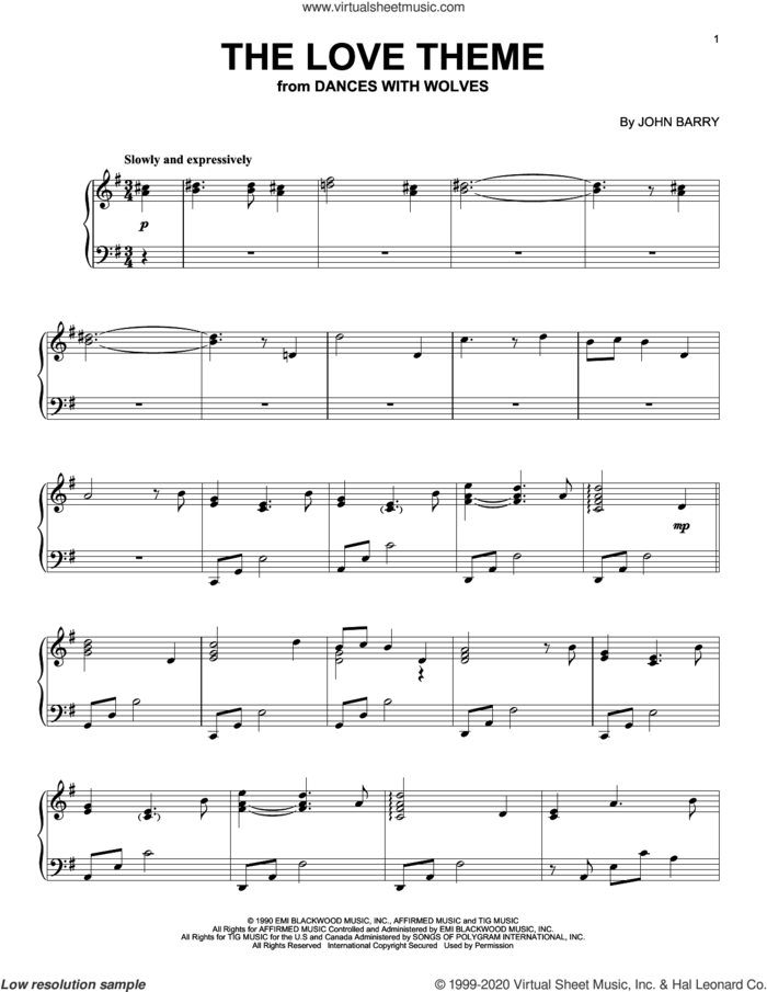 The Love Theme (from Dances With Wolves) (arr. Phillip Keveren) sheet music for piano solo by John Barry and Phillip Keveren, intermediate skill level