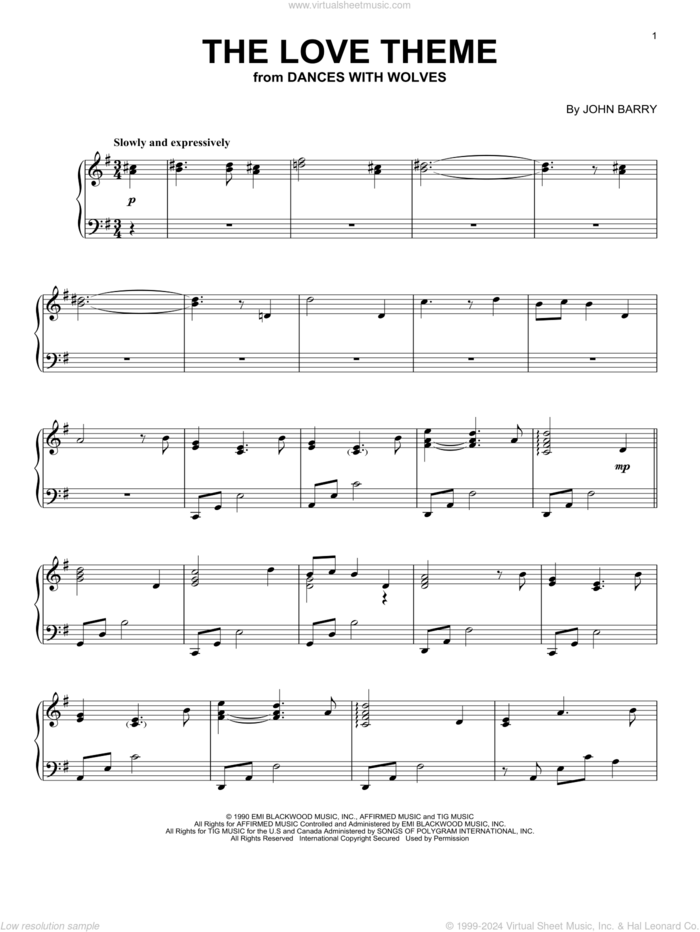 The Love Theme (from Dances With Wolves) (arr. Phillip Keveren) sheet music for piano solo by John Barry and Phillip Keveren, intermediate skill level