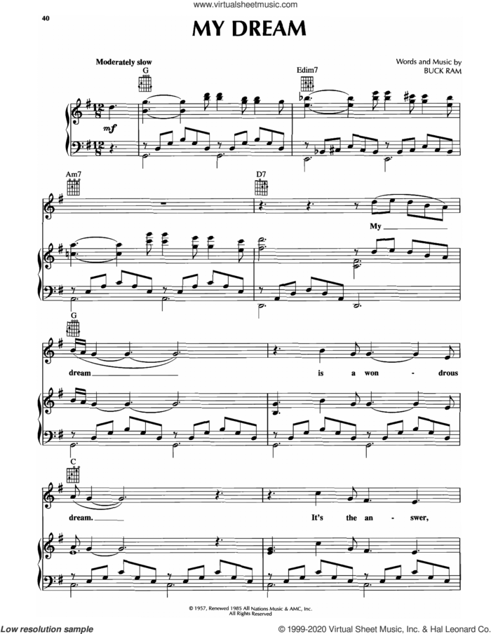 My Dream sheet music for voice, piano or guitar by The Platters and Buck Ram, intermediate skill level