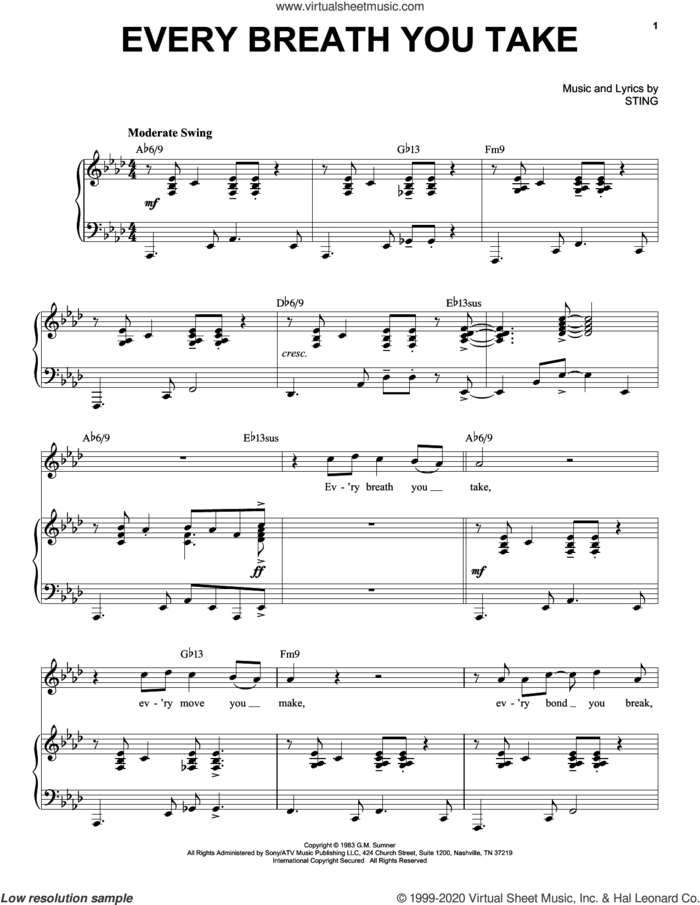 Every Breath You Take [Jazz version] (arr. Brent Edstrom) sheet music for voice and piano (High Voice) by The Police and Sting, intermediate skill level