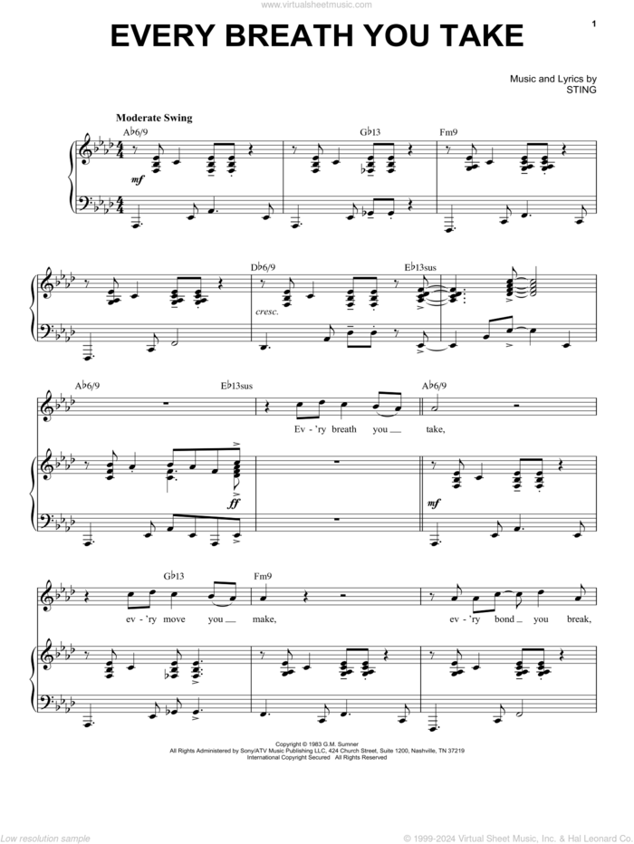 Every Breath You Take [Jazz version] (arr. Brent Edstrom) sheet music for voice and piano (High Voice) by The Police and Sting, intermediate skill level