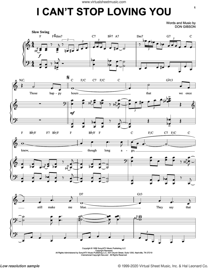 I Can't Stop Loving You [Jazz version] (arr. Brent Edstrom) sheet music for voice and piano (High Voice) by Ray Charles and Don Gibson, intermediate skill level