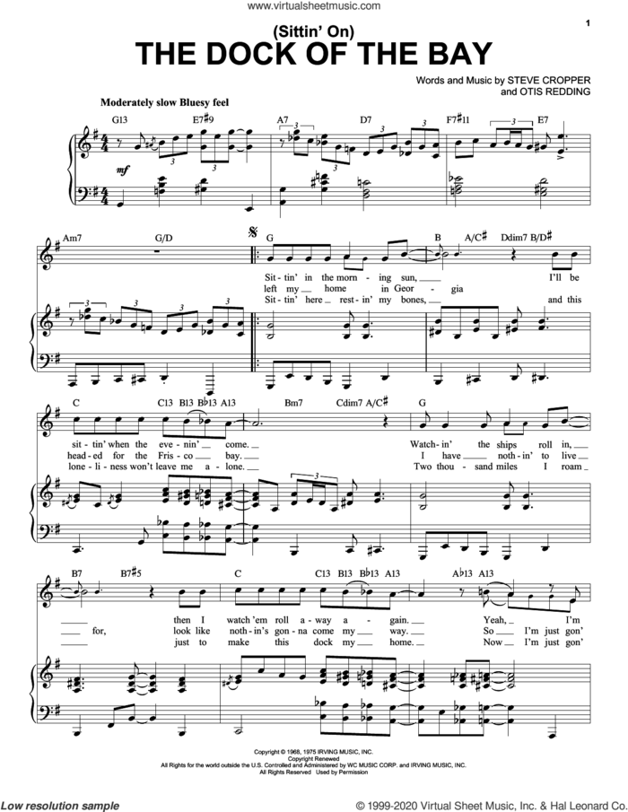 radiator Fyrretræ Lim Sittin' On) The Dock Of The Bay [Jazz version] (arr. Brent Edstrom) sheet  music for voice and piano (High Voice)
