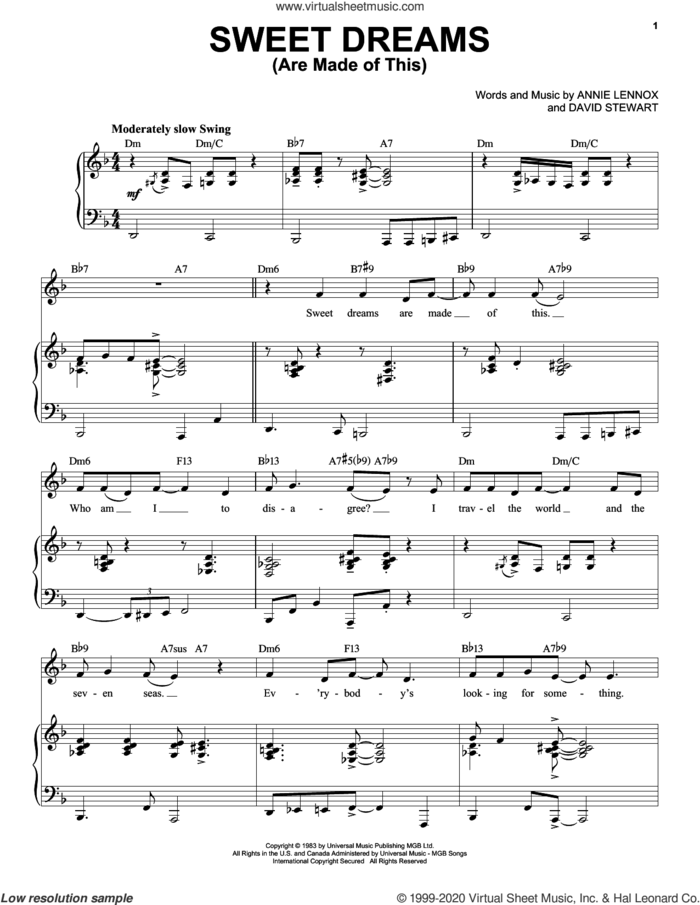 Sweet Dreams (Are Made Of This) [Jazz version] (arr. Brent Edstrom) sheet music for voice and piano (High Voice) by Eurythmics, Annie Lennox and Dave Stewart, intermediate skill level
