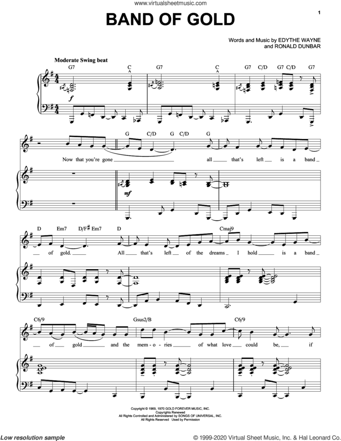 Band Of Gold [Jazz version] (arr. Brent Edstrom) sheet music for voice and piano (High Voice) by Freda Payne, Edythe Wayne and Ronald Dunbar, intermediate skill level